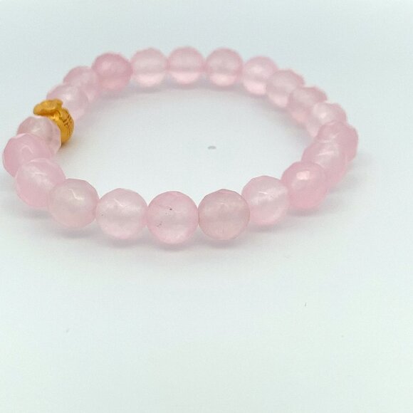 24K Gold Money Bag Lucky Charm Bracelet Gemstones Rose Quartz Faceted - Picture 8 of 8